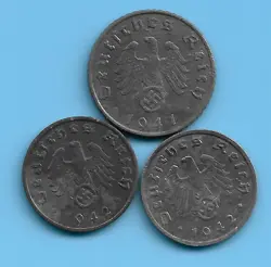 GERMAN THIRD REICH 1941 1942 1,5 RPF SWASTIKA EAGLE COIN LOT WW2 ERA #8