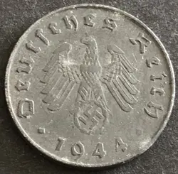GERMANY-1944-THIRD REICH-10 REICHSPFENNIG COIN-WORLD WAR 2 -MINT A -BERLIN- 10PF
