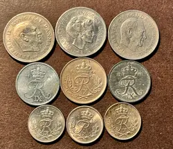 9 DENMARK COINS POST WORLD WAR 2  1948-1975 MIXED ALL DIFFERENT LOT