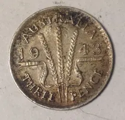 OLD WORLD WAR 2 925 SILVER COIN LOT AUSTRALIA 3 PENCE 1943-S VF+ KM#37 .0419 ASW