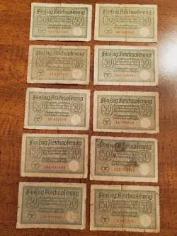 WWII GERMANY WAR NOTE 50 REICHSPFENNIG LOT GERMAN COLLECTIBLE WW2 ERA REICHMARK