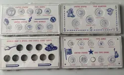 EMPTY COIN TYPE HOLDERS 1-QUARTERS 1-CENTS/NICKELS 1-DIMES/ODD COINS 1-WW2 CENTS