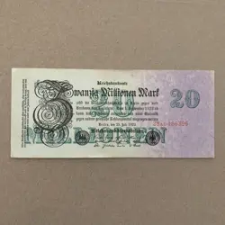 1923 GERMAN 20 MILLION MARK BANKNOTE, GERMANY CURRENCY ERA BETWEEN WWI WW2 WWII