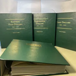 4 LITTLETON COIN ALBUMS, PEACE DOLLAR, KENNEDY HALF , EISENHOWER, WW2