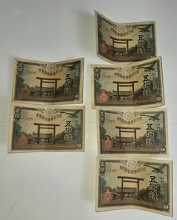 WW2 ERA 1942-1945 JAPAN 50 SEN IMPERIAL JAPANESE GOVERNMENT BANKNOTES LOT OF 6