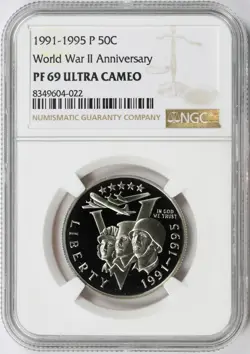 1991-1995 P 50C WORLD WAR 2 WWII COMMEMORATIVE HALF DOLLAR NGC PF69UCAM