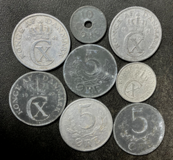 OLD DENMARK COIN LOT - 8 WW2 WAR TIME OCCUPATION COINS - LOT #U26