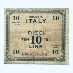 1943 ITALY ALLIED MILITARY CURRENCY ITALIAN BANKNOTE 10 LIRA (LIRE) WW2 PRE-COIN