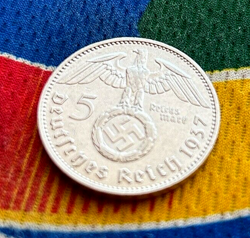 1937 F 5 MARK GERMAN WW2 SILVER COIN THIRD REICH  REICHSMARK