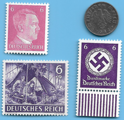 GERMANY WW2 1942 D 1 RPF SWASTIKA COIN & HITLER SWASTIKA STAMP LOT WW2 ERA #18