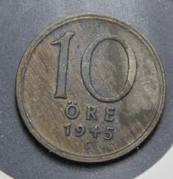 WW2 ERA SWEDEN 10 ORE 1945 SILVER