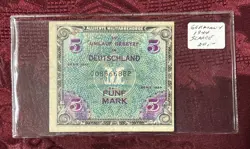 WW2 GERMAN 5 MARK 1944 ALLIED OCCUPATION CURRENCY GERMANY BANKNOTE WWII WW2, FS