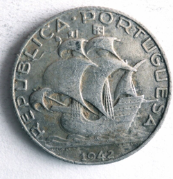 1942 PORTUGAL 2.50 ESCUDOS - WW2 DATE SILVER COIN - LOT #G24