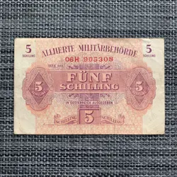 WW2 ERA 1944 ALLIED MILITARY CURRENCY AUSTRIA 5 SHILLING AUSTRIAN BANKNOTE WWII