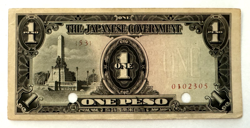 VINTAGE 1940S PHILIPPINES JAPANESE OCCUPATION WWII WW2 1 PESO BANKNOTE