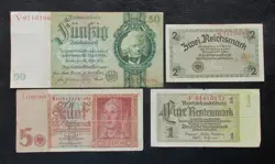 LOT OF 5,50,1,2 WW2 REICHSMARK NAZI GERMANY CURRENCY GERMAN BANKNOTES