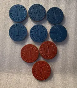 LOT OF 9 OPA BLUE/RED POINT RATION TOKENS WW2 OLD VINTAGE  FREE SHIPPING!