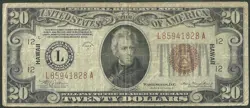 US 20 DOLLARS 1934A HAWAII WW2 EMERGENCY ISSUE NOTE US PAPER MONEY FR# 2305