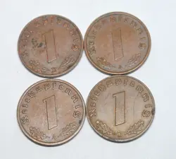GERMANY 1 PFENNIG WW2 1938, 1939, 1940 OLD COINS LOT