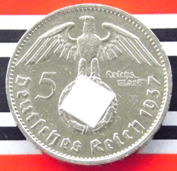 GERMAN 5 REICHSMARK 1937 G SWASTIKA HINDENBURG SILVER COIN 3RD REICH WW2 MARK BU