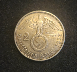 1937 - A GERMANY SILVER 2 MARKS, WORLD WAR 2, PAUL VON HINDENBURG