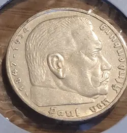 VERY NICE  1936 A WW2 GERMAN NAZI 5 MARK COIN WITH SWASTIKA