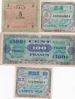 KAPPYSCOINS WC330 WW2 ALLIED MPC FRANCE ITALY JAPAN MILTARY CURRENCY LOT CIRC