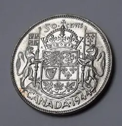 1944 CANADA 50 CENTS COIN (80% SILVER) - KING GEORGE VI   