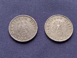 2 GERMANY WW2 COINS 1940 AND 1941 10 PF