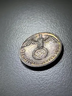 1ST YR OF WW2 1939 TONED NAZI COIN: GENUINE 1 REICHSPFENNIG THIRD REICH GERMANY
