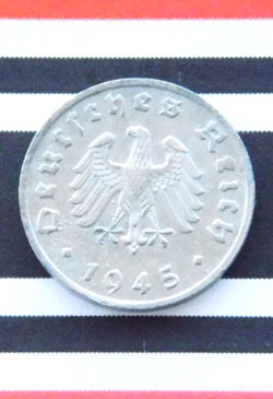 GERMAN 1 REICHSPFENNIG 1945 F ZINC COIN ALLIED OCCUPATION 3RD REICH WW2 RARE