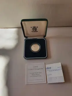 1995 ROYAL MINT SILVER PROOF 2 TWO POUND COIN WW 2 DOVE OF PEACE BOXED & COS