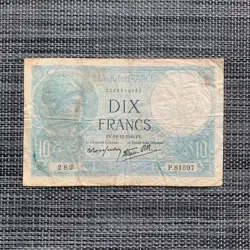 FRANCE, 10 FRANCS BANKNOTE 1940-1941 WW2 WWII ERA USED CURRENCY