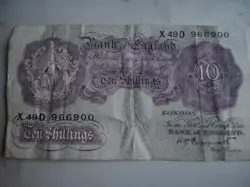 VINTAGE EMERGENCY WW2 CURRENCY-BANK OF ENGLAND 10 SHILLING NOTE PRINTED 1940-48