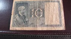 ITALY 1939 10 LIRE WORLD WAR 2 ERA BANKNOTE/CURRENCY-OLD TAPE ON NOTE