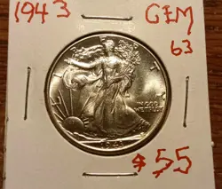 BEAUTIFUL GEM 1943 (WW 2) WALKING LIBERTY HALF DOLLAR, 90% SILVER. MUST SEE !