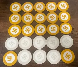 (25) 1930 USPC SWASTIKA CHIP INLAID POKER CHIP LOT PRE-WW2 2 DIFFERENT COLORS