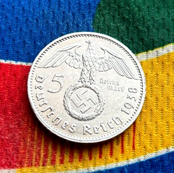 1938 G 5 MARK GERMAN WW2 SILVER COIN THIRD REICH  REICHSMARK AU