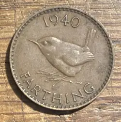 1940 BRONZE  FARTHING COIN KING GEORGE VI WREN BIRD WW2