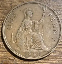 1940 KING GEORGE VI  ONE PENNY COIN WW2