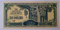 MALAYA, JAPANESE GOVERNMENT WW2, 10 DOLLARS 1943.