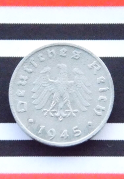 GERMAN COIN 1 REICHSPFENNIG 1945 F ZINC ALLIED OCCUPATION 3RD REICH WW2 RARE