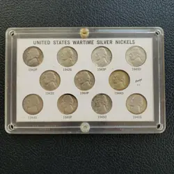 UNITED STATES WARTIME SILVER NICKELS 1942-1945 - 11 COIN SET IN HOLDER  WW2 ERA!