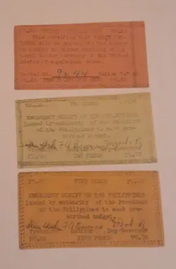 1940'S PHILIPPINE 20 CENTAVOS, 2 & 5 PESOS WW2 EMERGENCY SCRIPT NOTES