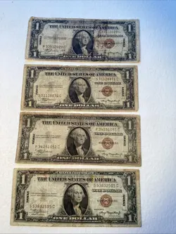 1935 A 1$ HAWAII LOT OF (4) WW2 EMERGENCY ISSUE SILVER CERTIFICATES CIRCULATED