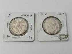 1936 OR 1939 THIRD REICH WW2 GERMAN 5 REICHSMARK HINDENBURG SILVER COIN LOT OF 2