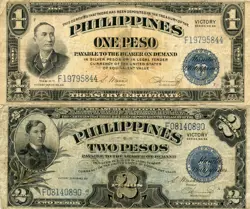 PHILIPPINES 1 & 2 DOLLAR WW2 VICTORY CIRCULATED NOTES!!