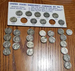 LOT OF 31 PCS SILVER JEFFERSON WORLD WAR 2 WARTIME NICKELS, 35% SILVER 1942-1945