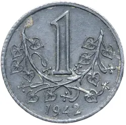 WW2 - PROTECTORATE OF BOHEMIA & MORAVIA - COIN - 1 KORUNA CROWN 1942 - ZINC