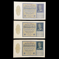 3X 1922 GERMANY 10000 MARK POST WW1 PRE WW2 BANKNOTE PAPER MONEY KAISER AU-UNC
